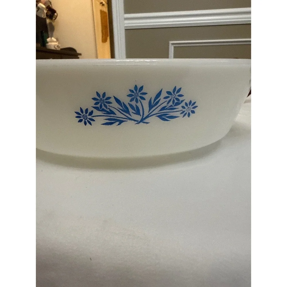 Fire-King Blue Cornflower Milk Glass Oval Casserole Dish 1.5 Quart USA Made